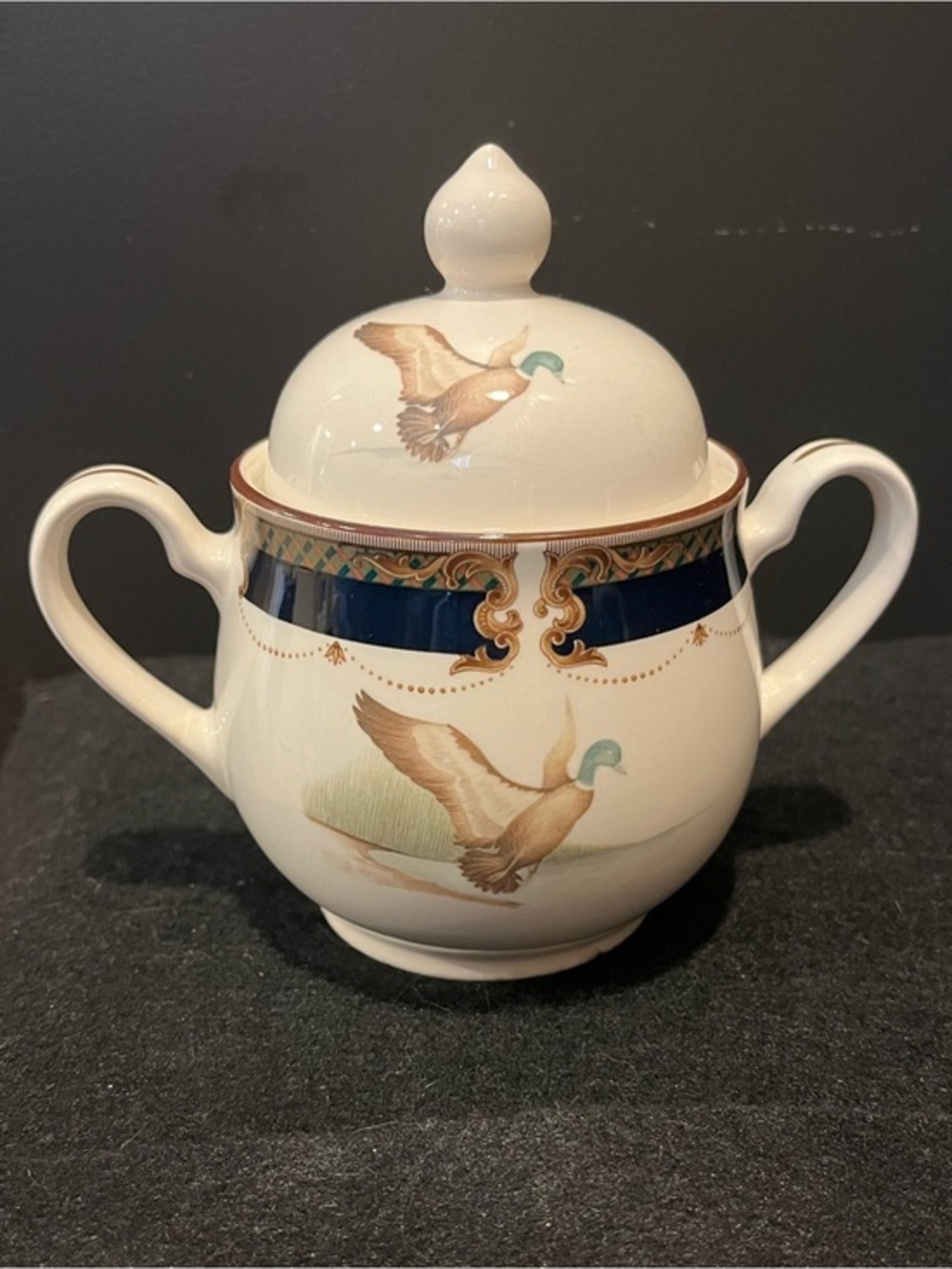 Keltcraft designed by Noritake Tranquil Glen Lidded Sugar Bowl with Duck Motif